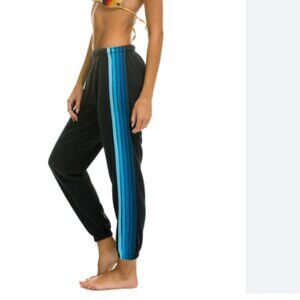 Aviator nation charcoal sweatpants with blue stripes